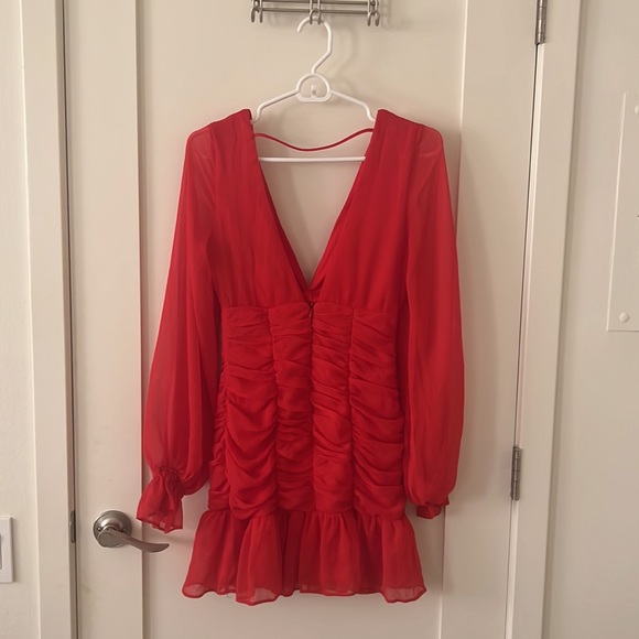Red Ruched Dress - Picture 6 of 7